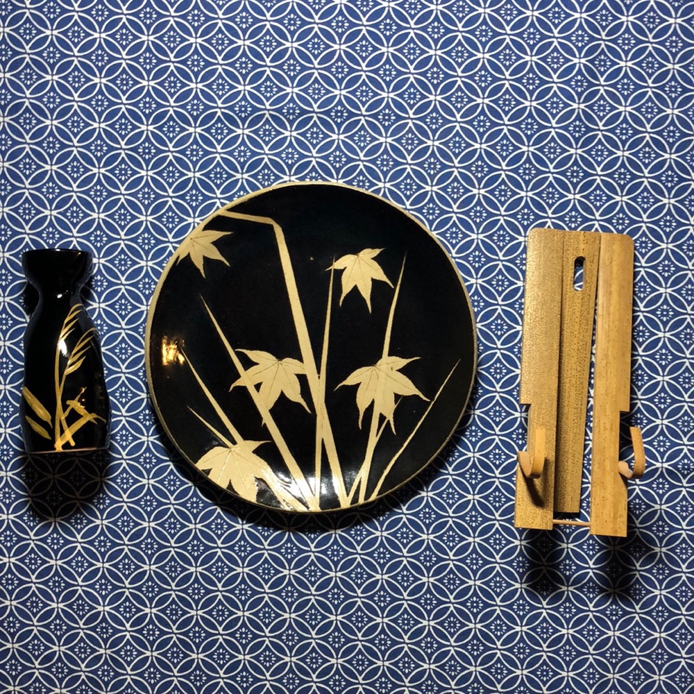 Handcrafted plate, vase, plate holder - bamboo motif
